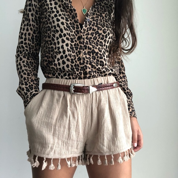 Market Pants - Market boho tan taupe tassel shorts XS-M